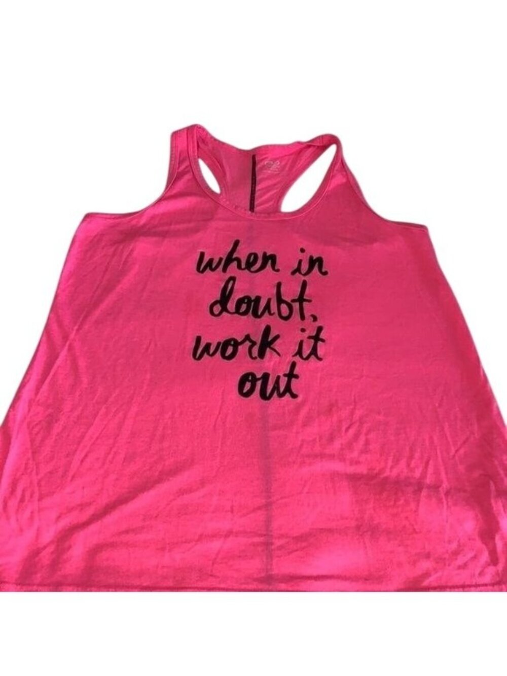 Athletic Works Pink Racerback Tank Top XL 16-18 "When In Doubt Work It Out" Poly